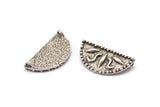Silver Half Moon Pendant, 2 Antique Silver Plated Brass Semi Circle Pendants with 2 Loops (30x15mm) E665