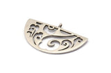 Silver Half Moon Pendant, 4 Antique Silver Plated Brass Semi Circle Pendants With 1 Loop (37x23x1mm) E660