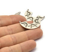 Silver Half Moon Pendant, 2 Antique Silver Plated Brass Semi Circle Pendants With 2 Loops (30x20mm) E253