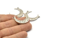 Silver Moon Charm, Antique Silver Plated Brass Textured Horn Charm With 2 Loops, Pendant, Findings (27x8x3.30mm) N0169