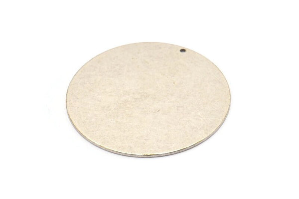 Silver Round Charm, Antique Silver Plated Brass Round Charm With 1 Hole, Stamping Blanks (43x0.90mm) M647