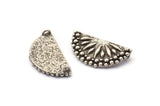 Silver Half Moon Pendant, 2 Antique Silver Plated Brass Semi Circle Pendants With 2 Loops (30x15mm) E667
