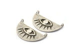 Silver Eye Charm, 2 Antique Silver Plated Brass Eye Charms With 2 Loops, Pendants, Earrings (29x14x1.2mm) N1243