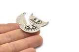 Silver Eye Charm, 2 Antique Silver Plated Brass Eye Charms With 2 Loops, Pendants, Earrings (29x14x1.2mm) N1243