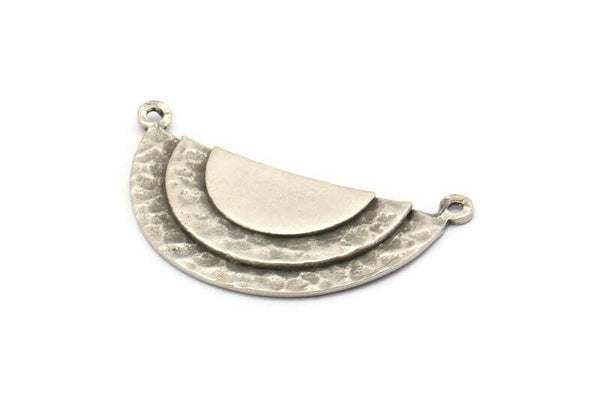 Silver Half Moon, 2 Antique Silver Plated Brass Semi Circle Blanks With 2 Loops (33x14x2mm) N1126