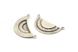 Silver Half Moon, 2 Antique Silver Plated Brass Semi Circle Blanks With 2 Loops (33x14x2mm) N1126