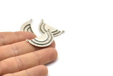 Silver Half Moon, 2 Antique Silver Plated Brass Semi Circle Blanks With 2 Loops (33x14x2mm) N1126