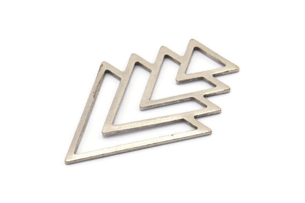 Silver Triangle Blank, 4 Antique Silver Plated Brass Tree Blanks (47x33x1mm) M01236 H1259