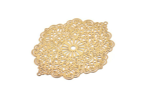 Altın Küpe Tılsımı, 2 Delikli Kolye Uçlu 2 Altın Kaplama Pirinç Etnik Motifli Küpe Tılsımı, Bulgular (59x48mm) E540