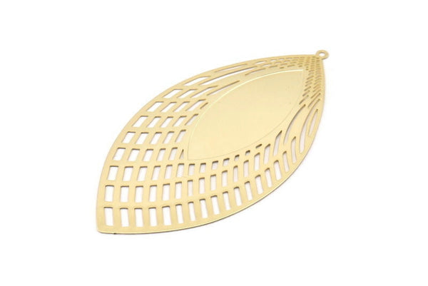 Gold Earring Charm, Gold Plated Brass Textured Marquise Earring Charm With 1 Loop Pendants, Findings (81x43mm) E533