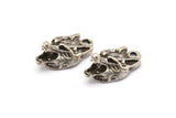 Silver Wolf Charm, 4 Antique Silver Plated Brass Wolf Charms With 1 Loop (20x11mm) N1546