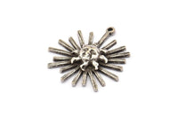 Silver Sun Charm, 2 Antique Silver Plated Brass, Silver Sun, Charm Pendant, Silver Pendant, Silver Charm With 1 Loop (28x26mm) N1521