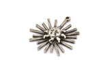 Silver Sun Charm, 2 Antique Silver Plated Brass, Silver Sun, Charm Pendant, Silver Pendant, Silver Charm With 1 Loop (28x26mm) N1521