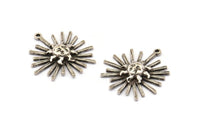 Silver Sun Charm, 2 Antique Silver Plated Brass, Silver Sun, Charm Pendant, Silver Pendant, Silver Charm With 1 Loop (28x26mm) N1521