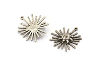 Silver Sun Charm, 2 Antique Silver Plated Brass, Silver Sun, Charm Pendant, Silver Pendant, Silver Charm With 1 Loop (28x26mm) N1521