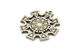 Silver Badge Charm, Antique Silver Plated Brass Rosette Charm Pendants With 1 Loop, Earrings (31x28mm) N1536