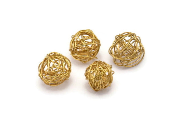 Brass Wire Ball, 6 Raw Brass Wire Ball Charms, Earrings, Jewelry Findings (14mm) E383
