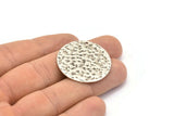 Silver Round Tag, 3 Antique Silver Plated Brass Textured Round Tags With 1 Hole, Stamping Tags (32x0.85mm) E636