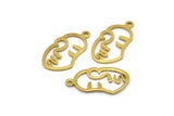 Brass Face Charm, 24 Raw Brass Face Charms With 1 Loop, Pendants, Earrings, Findings (20x10x0.80mm) E649