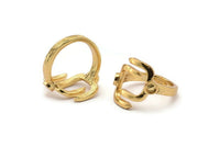 Gold Ring Setting,  Gold Plated Brass Adjustable Rings With 1 Stone Settings - Pad Size 3mm N1499