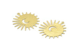 Brass Sun Charm, 8 Textured Raw Brass Sun And Crescent Charms With 1 Loop, Findings (29x28x0.80mm) M02008