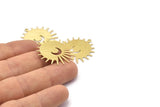 Brass Sun Charm, 8 Textured Raw Brass Sun And Crescent Charms With 1 Loop, Findings (29x28x0.80mm) M02009