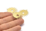 Brass Sun Charm, 8 Textured Raw Brass Sun And Star Charms With 1 Loop, Findings (29x28x0.80mm) M02006