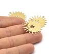 Brass Sun Charm, 8 Textured Raw Brass Sun And Star Charms With 1 Loop, Findings (29x28x0.80mm) M02007