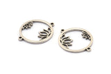 Silver Flower Charm, 4 Antique Silver Plated Brass Lotus Flower Connectors With 2 Loops, Pendants, Findings (28x22x1.5mm) N1377 H0957