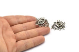 Silver  Eye Charm, 2 Antique Silver Plated Brass Eye Charms With 1 Loop, Pendants - Pad Size 3mm (29x25x2mm) N1370