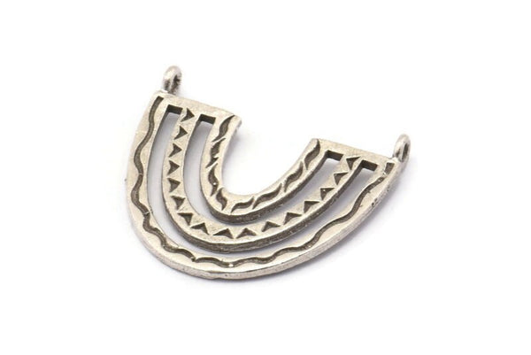 Silver Charm, 2 Antique Silver Plated Brass, Silver Pendants, Charm Pendants, Silver U Shape Charms With 2 Loops (26x23x1.2mm) N1452 H0941