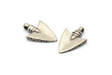 Silver Spike Head, 4 Antique Silver Plated Brass Stone Age Spike Head Pendants With 1 Loop (23x15mm) N0259