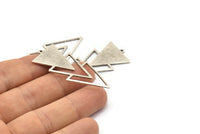 Silver Triangle Charm, 4 Antique Silver Plated Brass Triangle Charms With 1 Loop (49x21x1mm) M01120 H1283