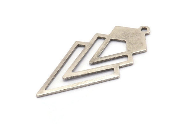 Silver Triangle Charm, 4 Antique Silver Plated Brass Diamond Charms With 1 Loop (49x22x1mm) M01161 H1281