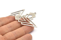 Silver Triangle Charm, 4 Antique Silver Plated Brass Diamond Charms With 1 Loop (49x22x1mm) M01161 H1281