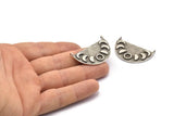 Moon Phases Pendant, Antique Silver Plated Brass Moon Phases Charms With 2 Loops, Findings - Pad Size 5mm (37x21x1mm) N1256