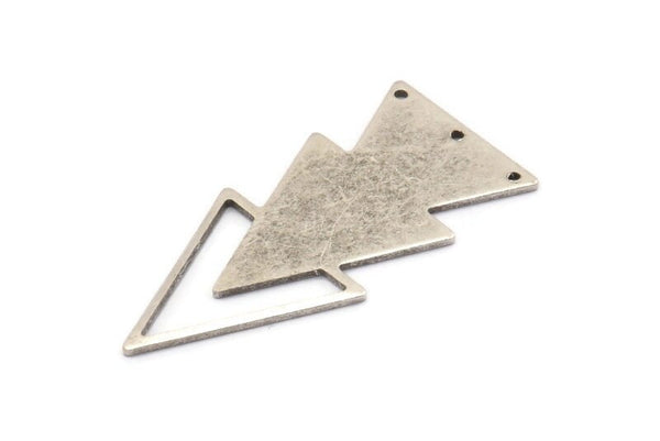 Silver Triangle Charm, 4 Antique Silver Plated Brass Triangle Charms With 3 Holes (47x21x1mm) M01108