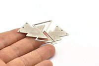 Silver Triangle Charm, 4 Antique Silver Plated Brass Triangle Charms With 3 Holes (47x21x1mm) M01108