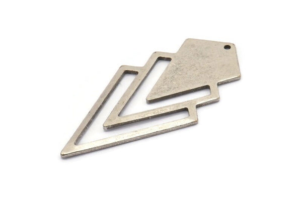 Silver Triangle Charm, 4 Antique Silver Plated Brass Diamond Charms With 1 Hole (46x22x1mm) M01172 H1261