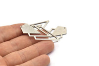Silver Triangle Charm, 4 Antique Silver Plated Brass Diamond Charms With 1 Hole (46x22x1mm) M01172 H1261