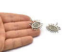Silver Eye Charm, 2 Antique Silver Plated Brass Eye Charms With 1 Loop, Pendants (26x2mm) N1255