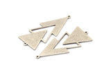 Silver Triangle Charm, 4 Antique Silver Plated Brass Triangle Charms With 2 Loops (51x21x1mm) M01113