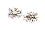 Silver Sun Charm, 2 Antique Silver Plated Brass Sunshine Charms With 1 Loop, Pendants, Earrings (38x35x1mm) N0714