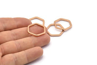 Rose Gold Hexagon Connector, 4 Rose Gold Plated Brass Hexagon Connector Rings (22x2x2mm) D0135   Q0002
