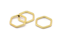Gold Hexagon Connector, 4 Gold Plated Brass Hexagon Connector Rings (22x2x2mm) D0135 Q0002