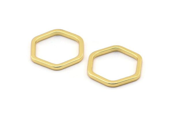 Gold Hexagon Connector, 4 Gold Plated Brass Hexagon Connector Rings (22x2x2mm) D0135 Q0002