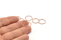 Rose Gold Plated Hexagon Ring Charm, 12 Rose Gold Plated Brass Hexagon Shaped Ring Charms (14x0.80mm) Bs 1172 q0003