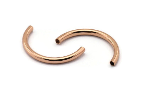 Rose Gold Noodle Tubes - 2 Rose Gold Plated Brass Semi Circle Curved Tube Beads (4x45mm) D0264 Q0030