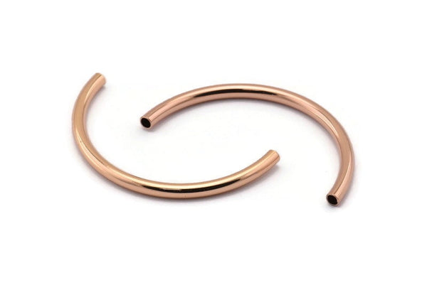 Rose Gold Curved Tubes - 2 Rose Gold Plated Brass Semi Circle Curved Tube Beads (3.5x55mm) D0265 Q0029
