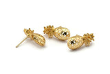 Altın Ananas Küpe, 2 Altın Kaplama Pirinç Ananas Küpe (20x9mm) N1548